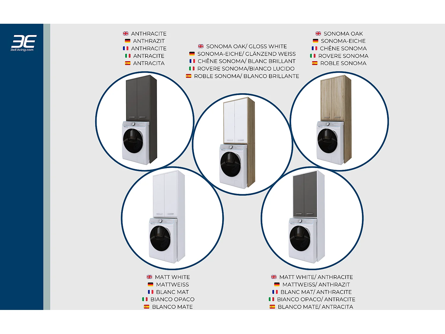 Waschmaschinenschrank, mattweiß, 31 x 64 x 180 cm