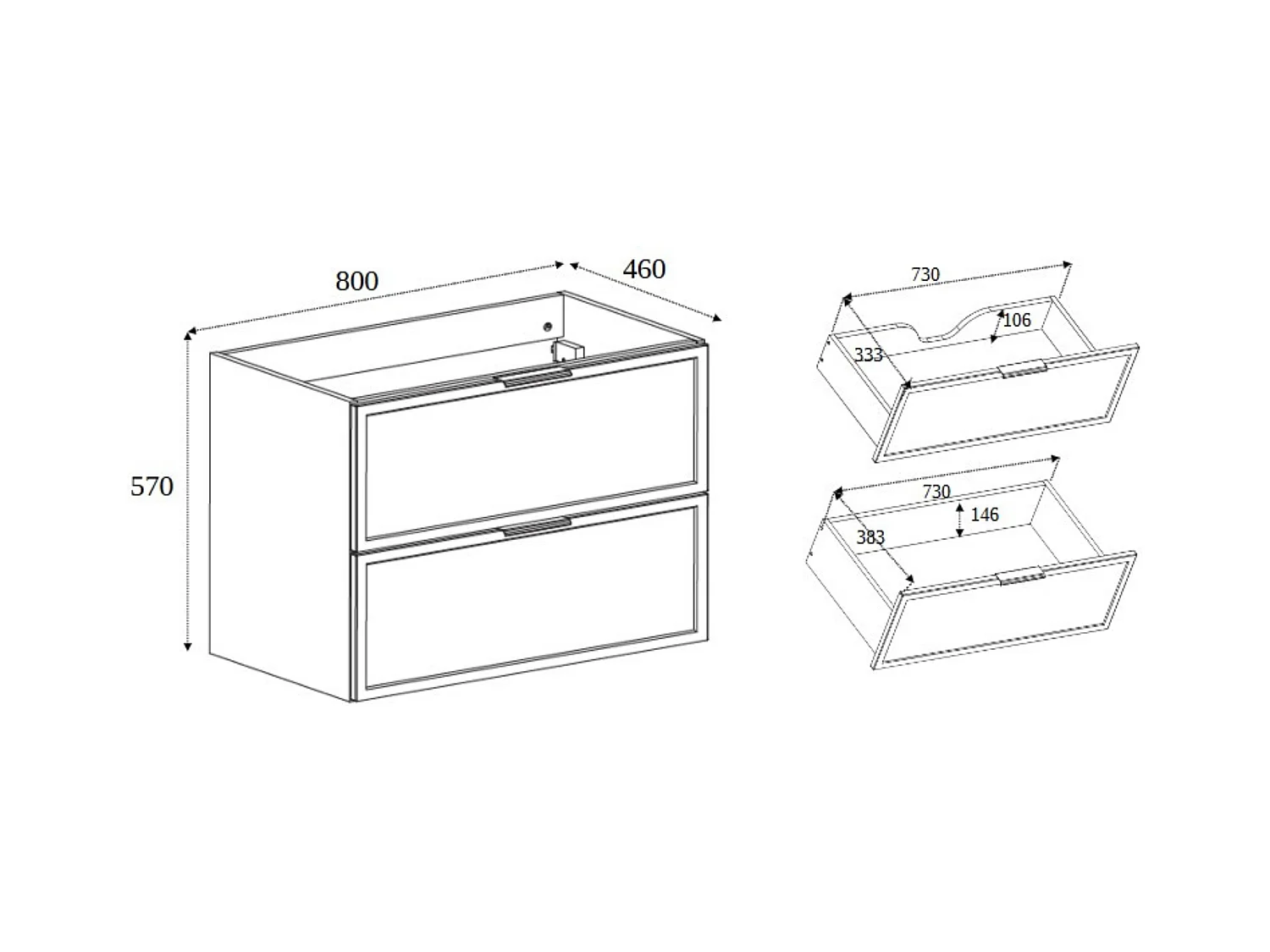 Meuble de salle de bain, Chêne Craft, poignée noire, 46 x 80 x 57 cm
