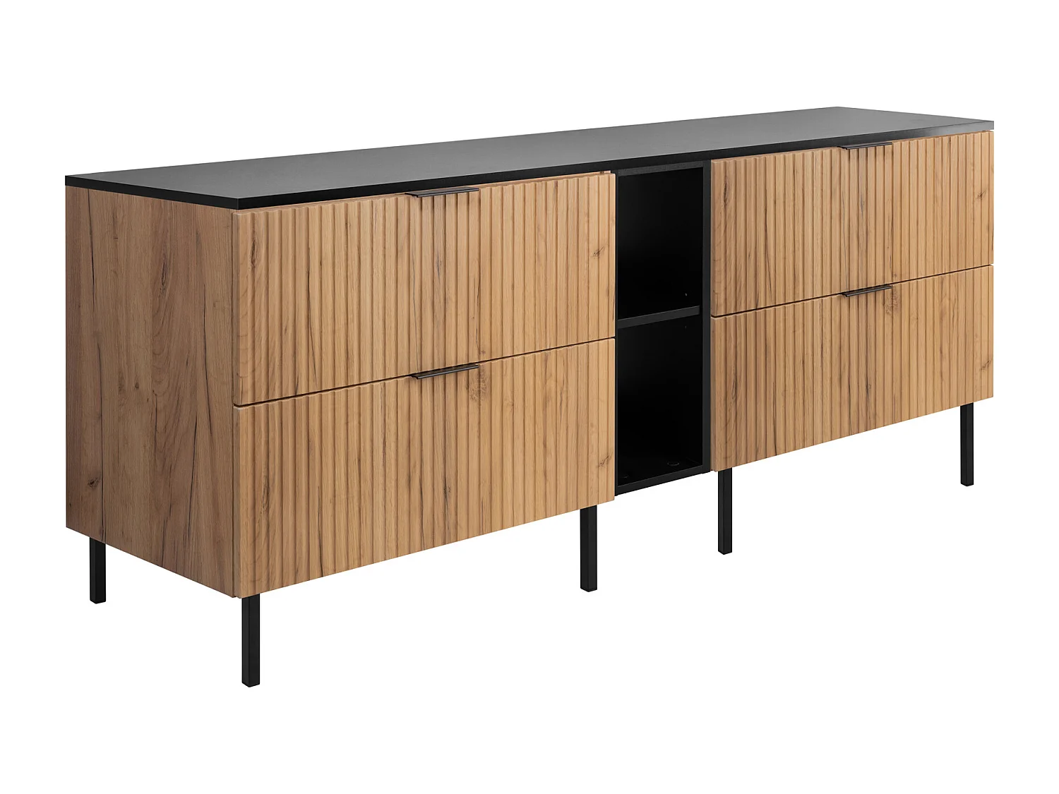 Meuble vasque, Chêne Craft / Noir + poignée noire, 180 x 77 x 46 cm, pieds noirs + Plan de travail