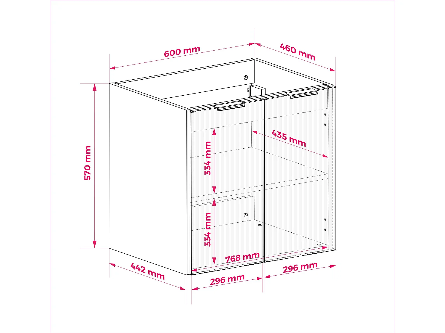 Meuble vasque, Chêne Craft + poignée argentée, 60 x 57 x 46 cm