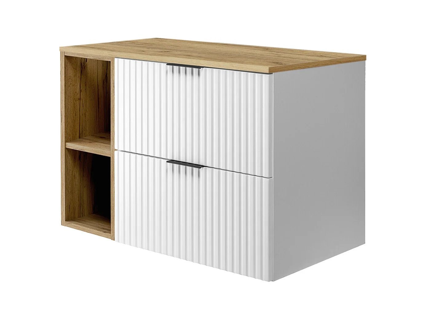 Badezimmermöbel, Weiß / Craft Oak + schwarzer Griff, 80 x 57 x 46 cm