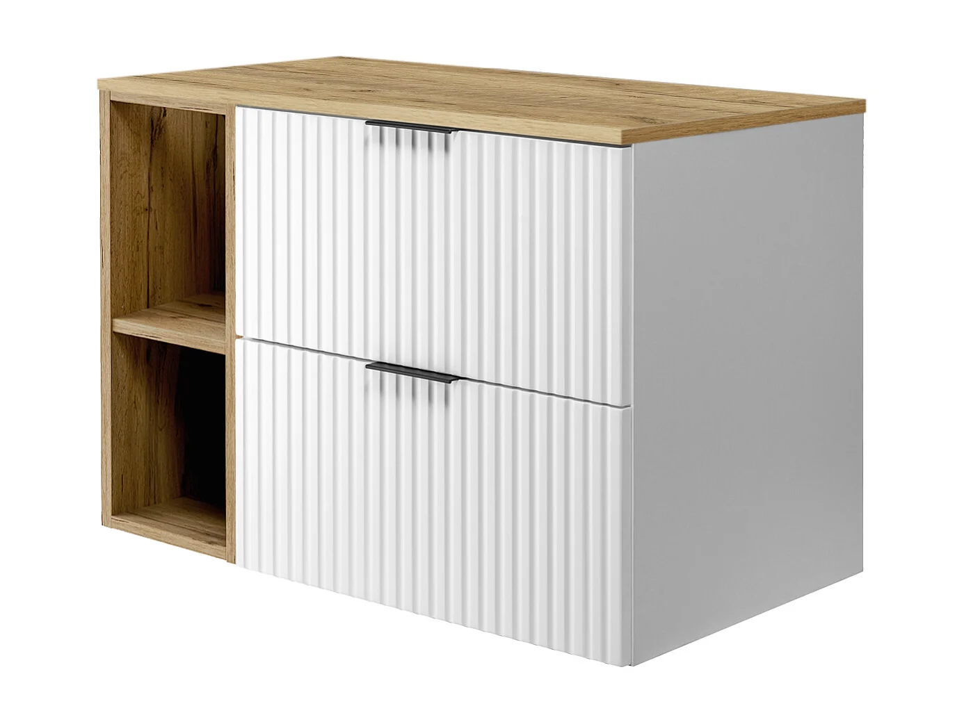 Waschbeckunterschrank, Weiß / Gold Craft Eiche, Schwarze Griffe, 80 x 57 x 46 cm