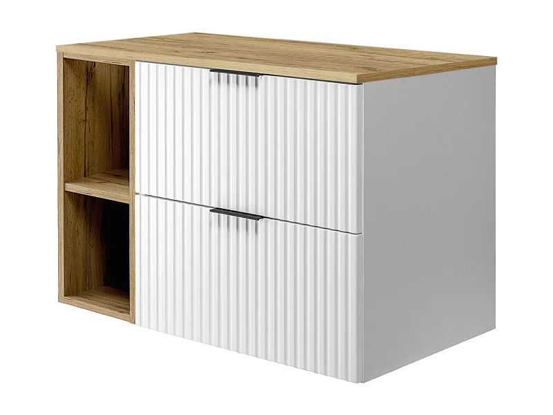 Badezimmermöbel, Weiß / Craft Oak + schwarzer Griff, 80 x 57 x 46 cm