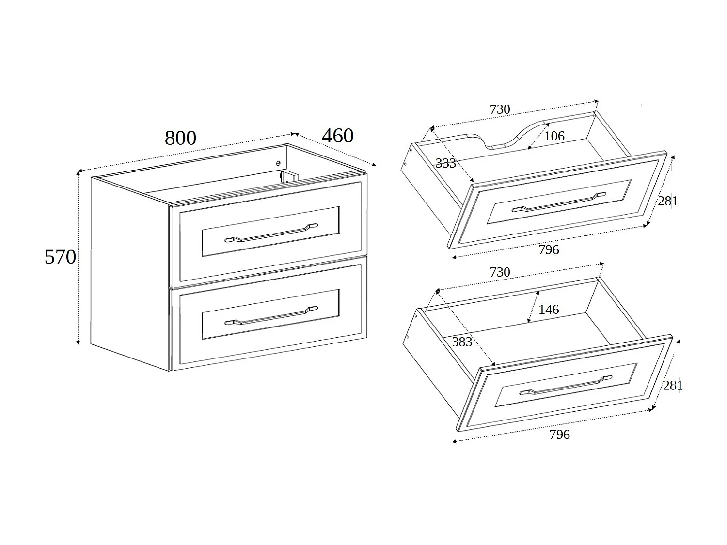 Meuble sous lavabo de style classique, cachemire, 60 x 57 x 46 cm