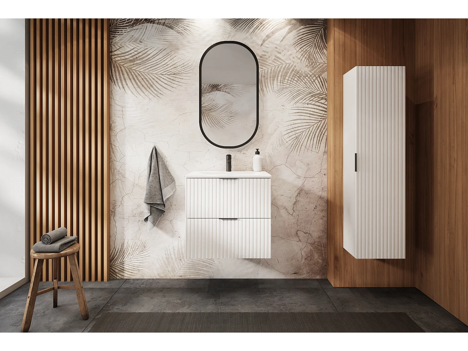 Mueble de lavabo, Blanco, 60 x 57 x 46 cm, tirador negro, sin encimera