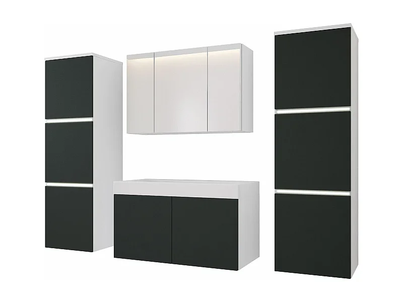 Conjunto de muebles de baño, blanco mate, antracita, 160 x 130 cm