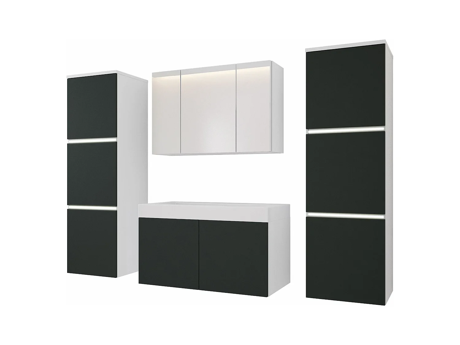 Conjunto de muebles de baño, blanco mate, antracita, 160 x 130 cm