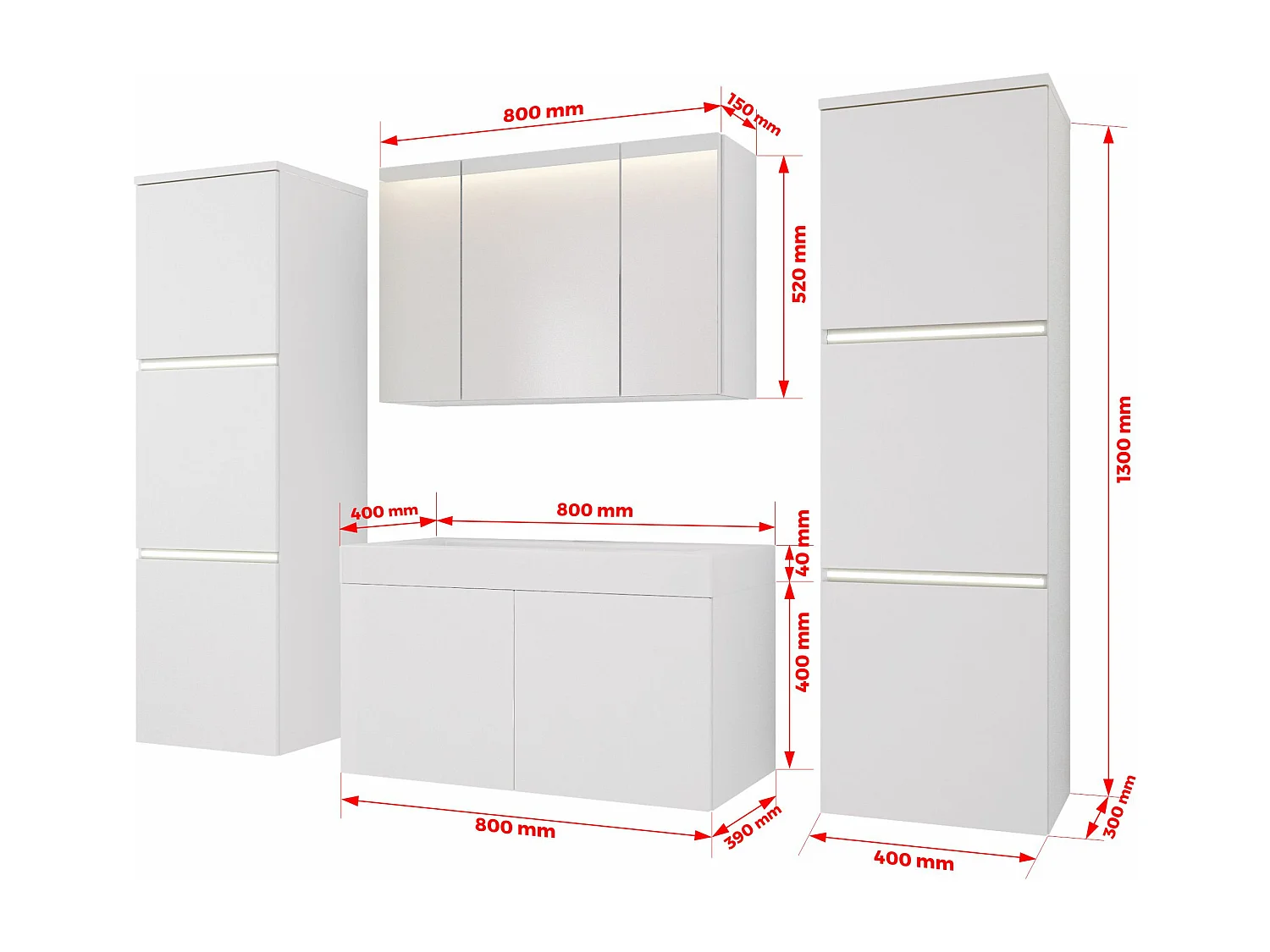 Conjunto de muebles de baño, blanco mate, antracita, 160 x 130 cm