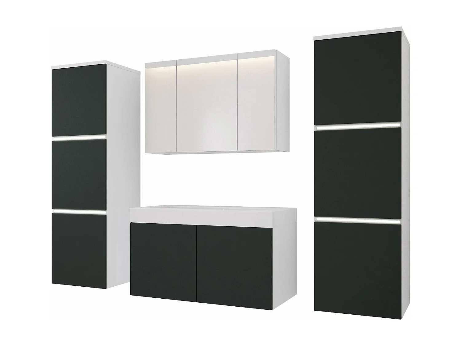 Ensemble meuble salle de bain, Blanc Mat, Antracite, 160 x 130 cm