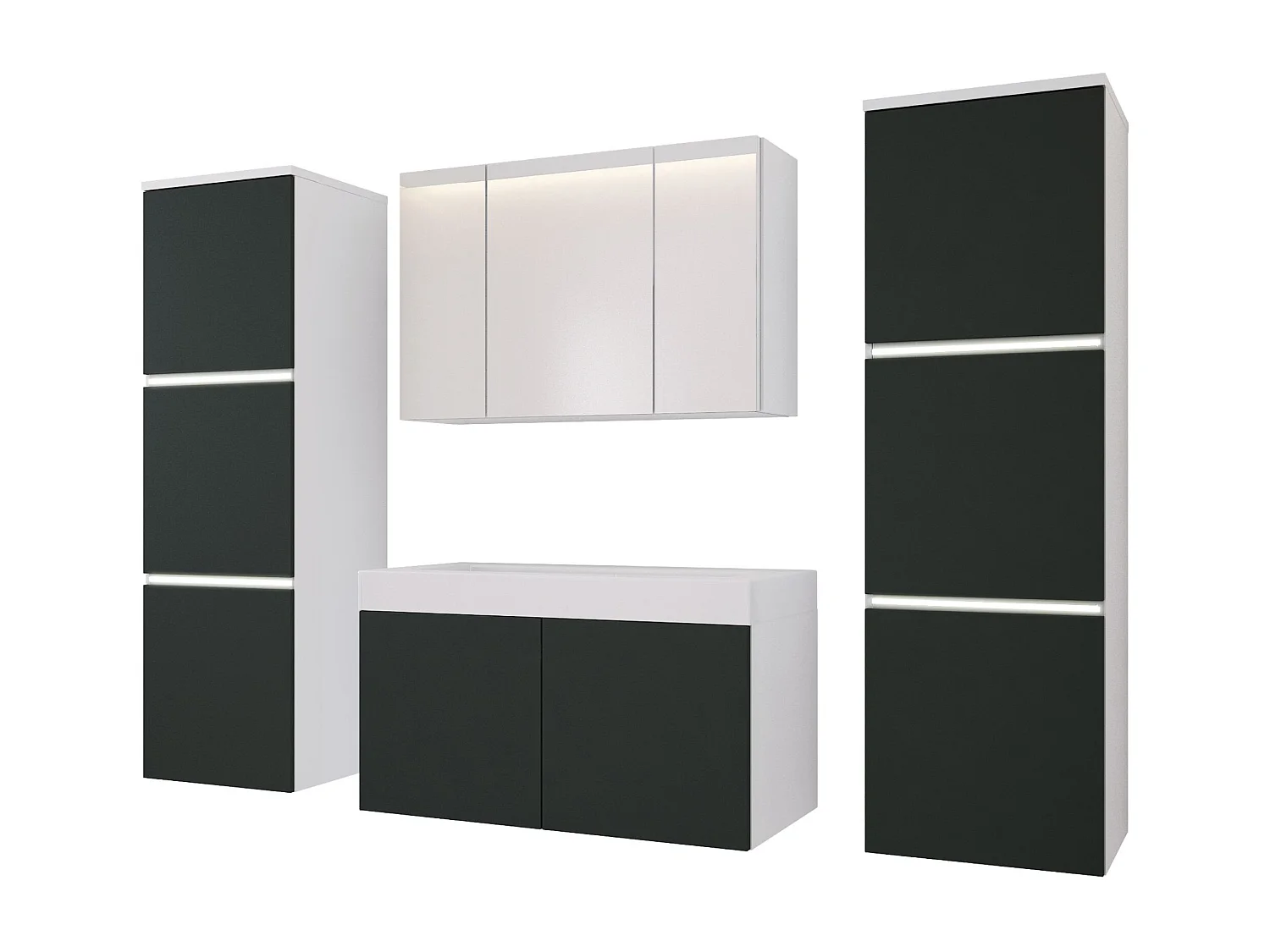 Ensemble meuble salle de bain, Blanc Mat, Antracite, 160 x 130 cm