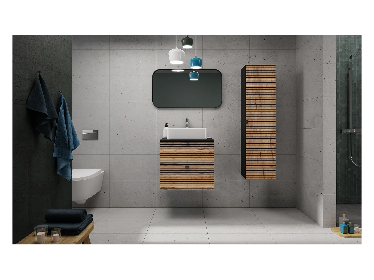 Meuble de salle de bain, Noir Mat, 60 x 57 x 46 cm