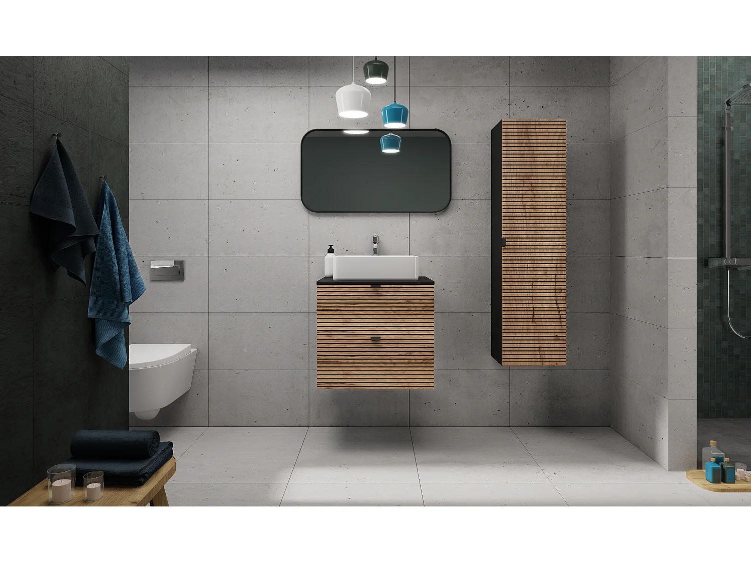 Meuble de salle de bain, Noir Mat, 60 x 57 x 46 cm