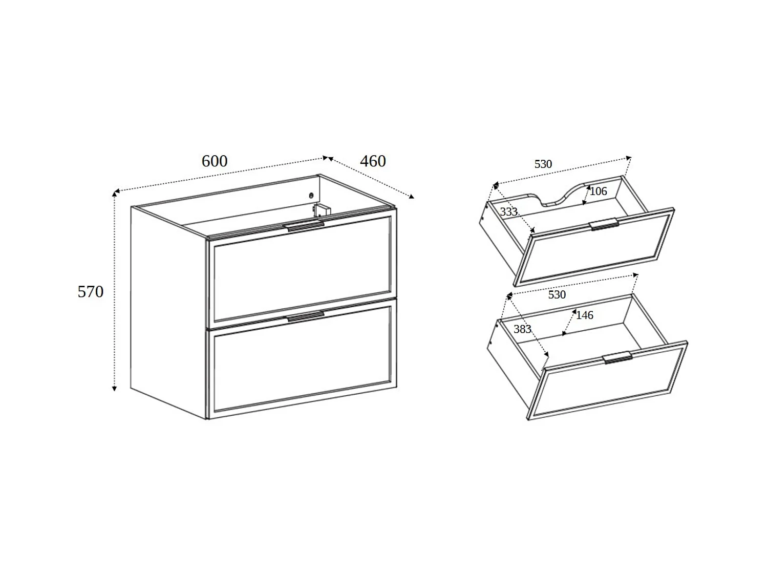 Badezimmerschrank, Craft-Eiche, Goldgriff, 46 x 60 x 57 cm