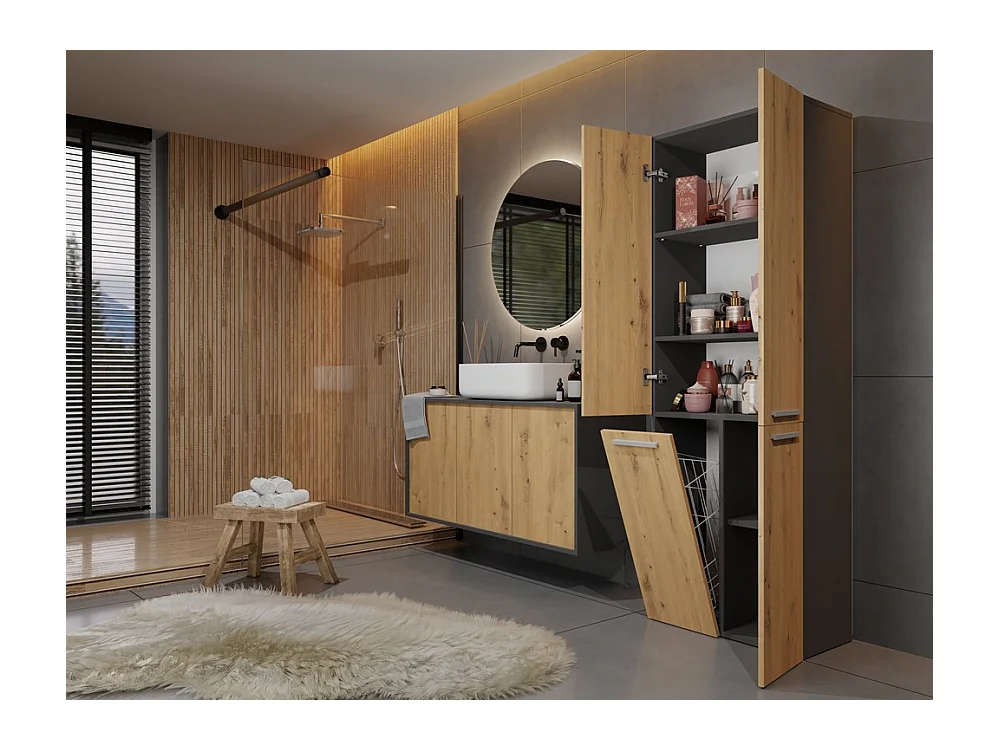 Badkamermeubel, 174 x 30 x 60 cm, Antraciet / Artisan Oak