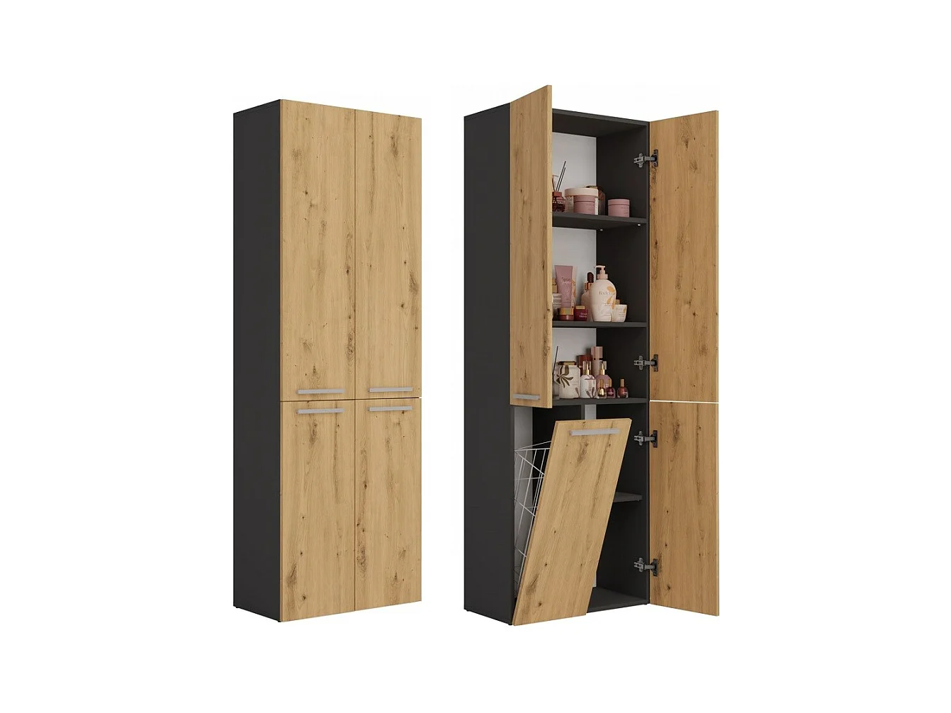 Meuble salle de bain, 174 x 30 x 60 cm, Anthracite / Chêne Artisan