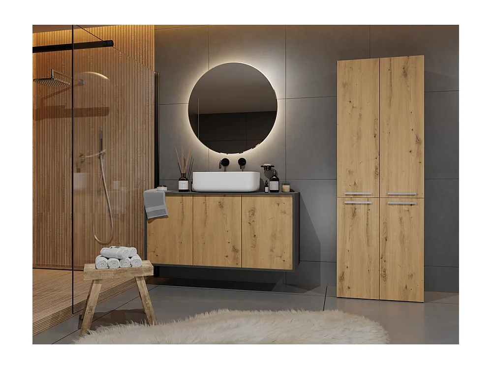 Meuble salle de bain, 174 x 30 x 60 cm, Anthracite / Chêne Artisan