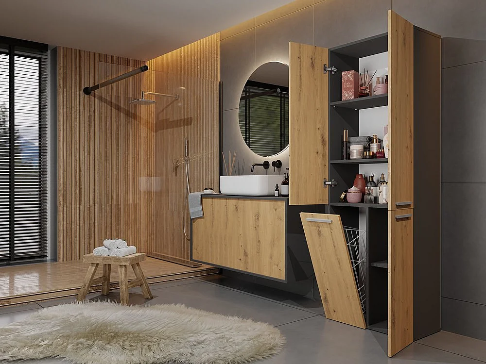 Meuble salle de bain, 174 x 30 x 60 cm, Anthracite / Chêne Artisan