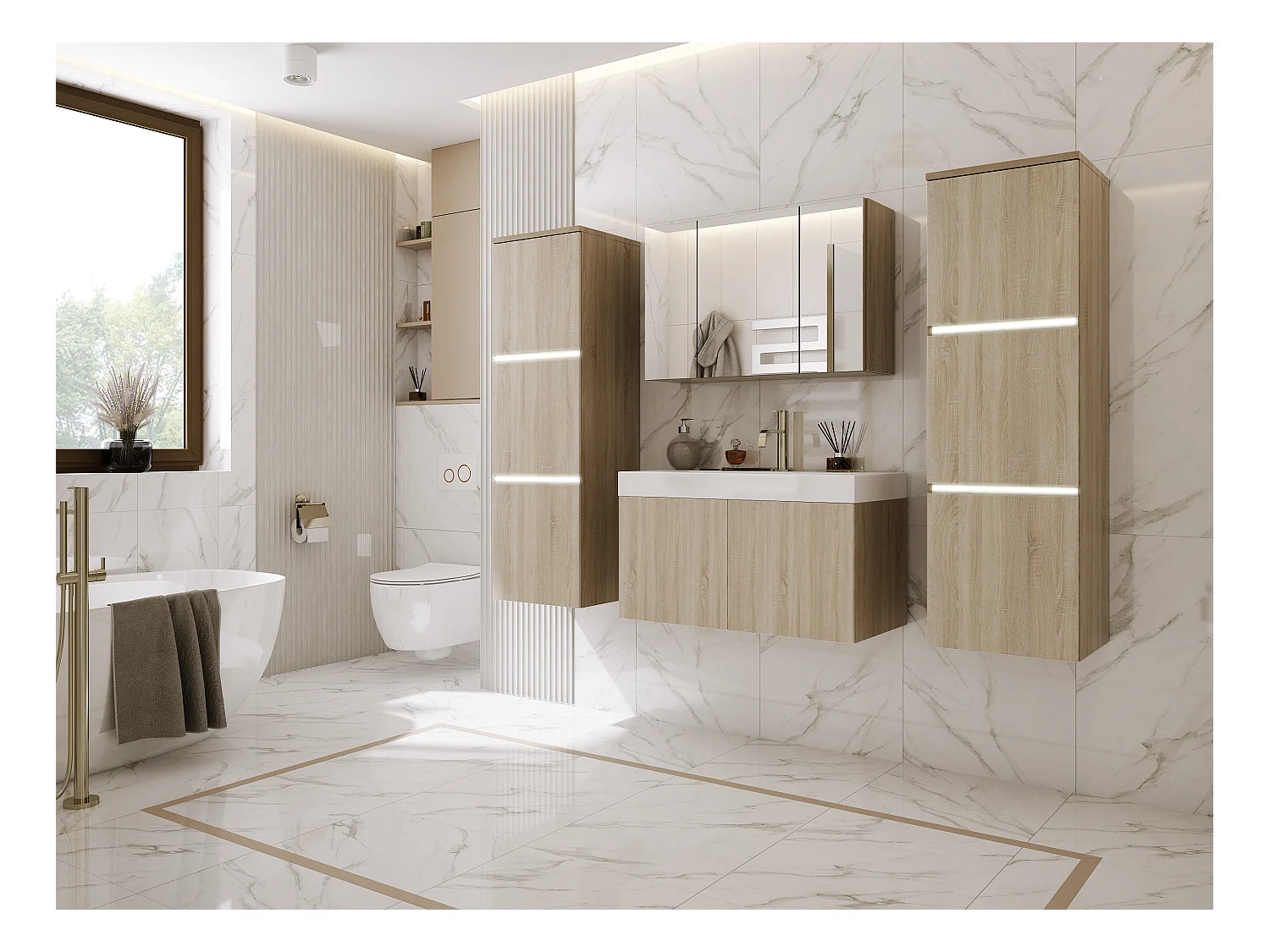 Ensemble meuble salle de bain, Sonoma Chêne, 160 x 130 cm