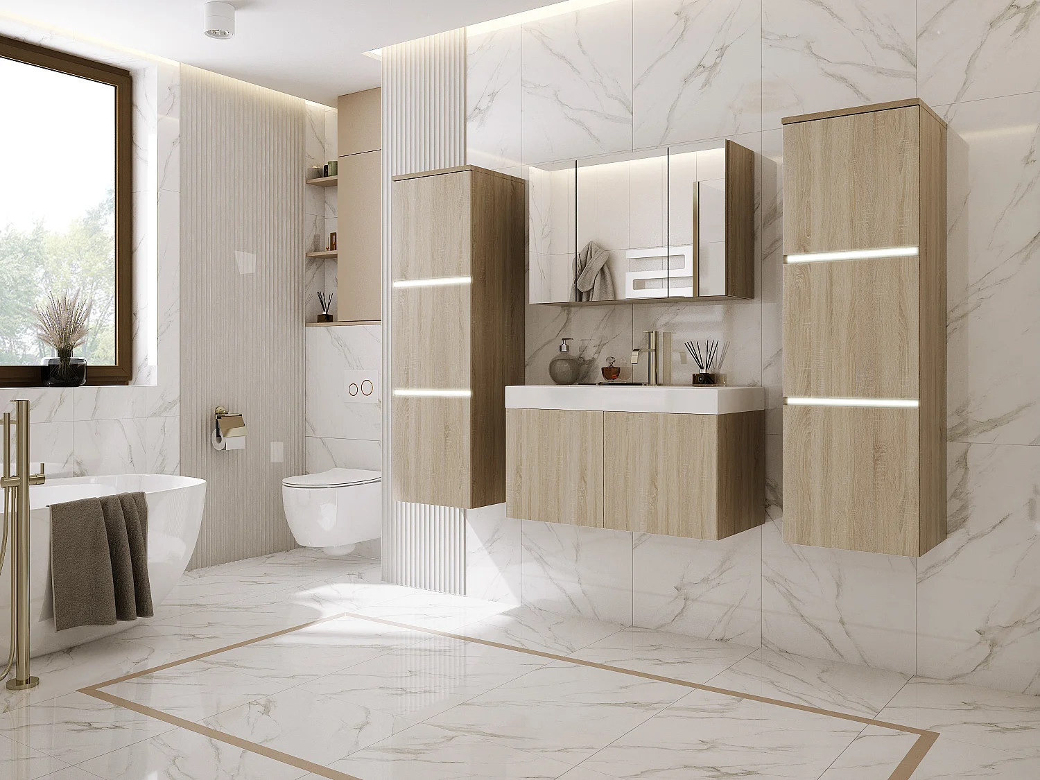 Ensemble meuble salle de bain, Sonoma Chêne, 160 x 130 cm