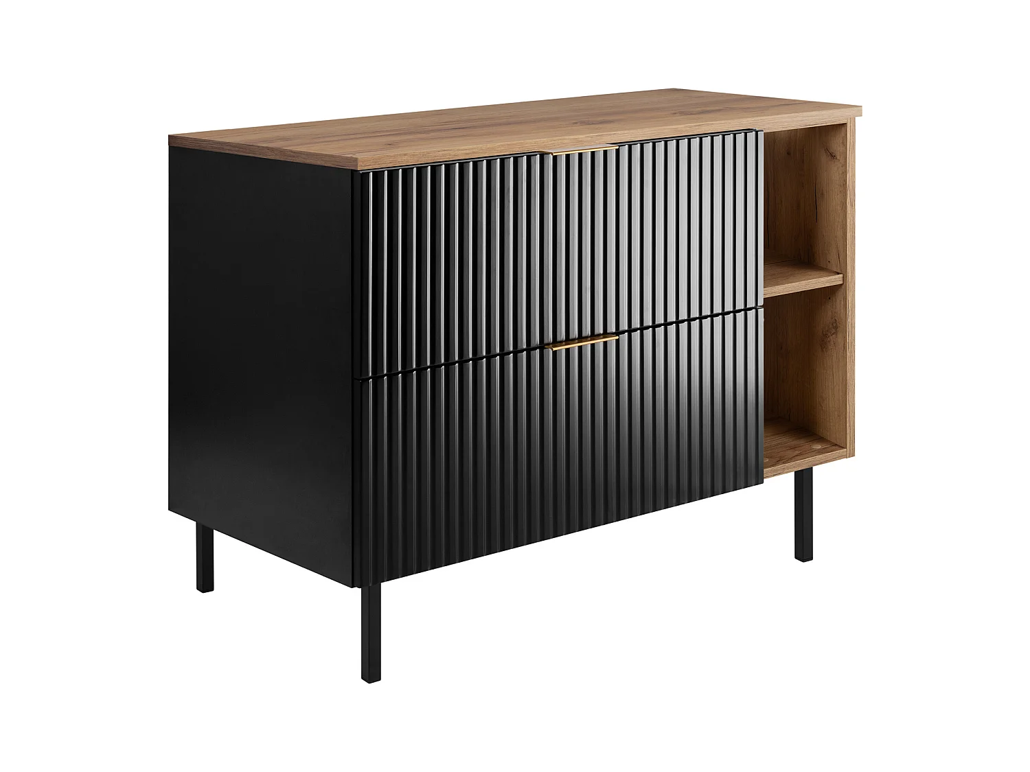 Meuble vasque, Noir / Chêne Craft + poignée dorée, 100 (80 + 20) x 77 x 46 cm, pieds noirs + Plan de travail