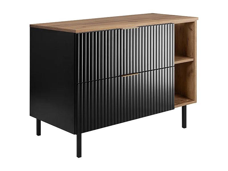 Waschtischunterschrank, Schwarz/Eiche mit goldenem Griff, 100 (80 + 20) x 77 x 46 cm + Arbeitsplatte, schwarze Beine