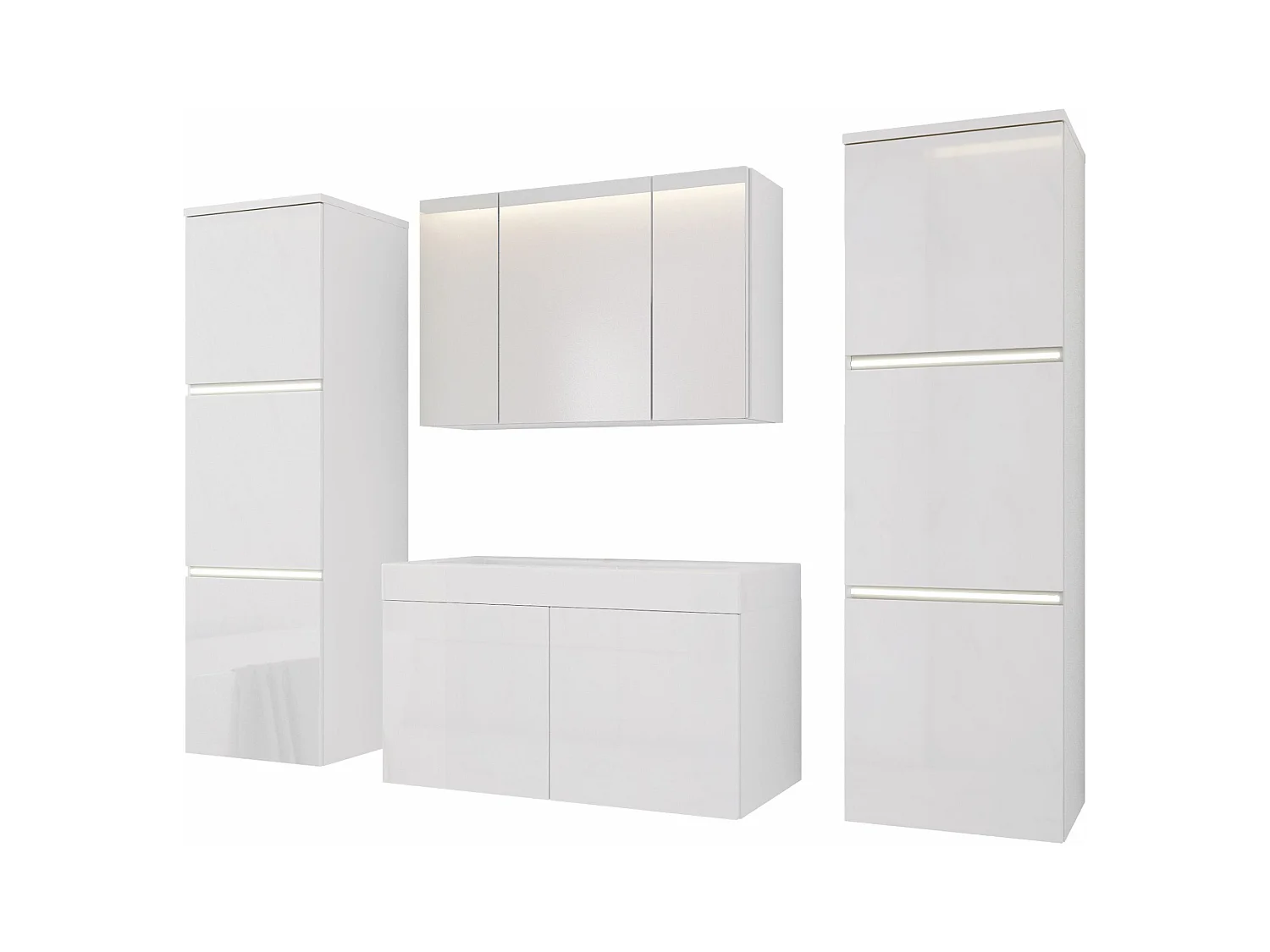 Ensemble meuble salle de bain, Blanc Mat, Blanc Brillant, 160 x 130 cm