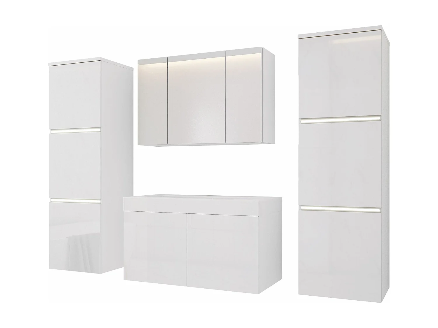 Ensemble meuble salle de bain, Blanc Mat, Blanc Brillant, 160 x 130 cm