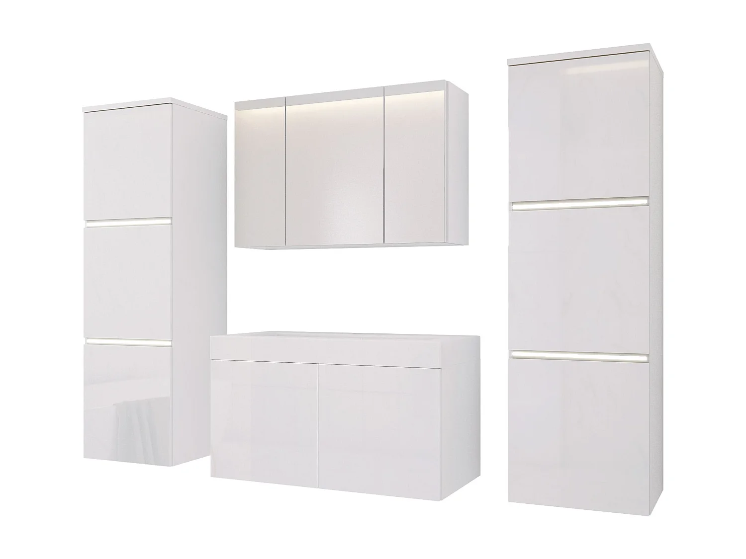 Ensemble meuble salle de bain, Blanc Mat, Blanc Brillant, 160 x 130 cm