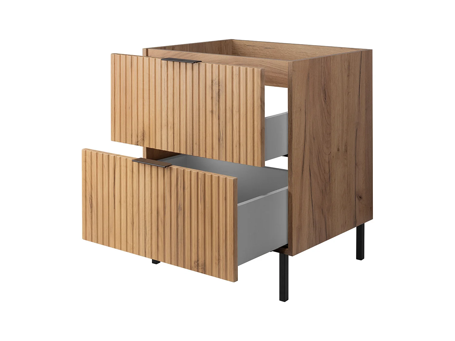 Meuble vasque, Chêne Craft + poignée noire, 60 x 77 x 46 cm, poignée noire, sans plateau