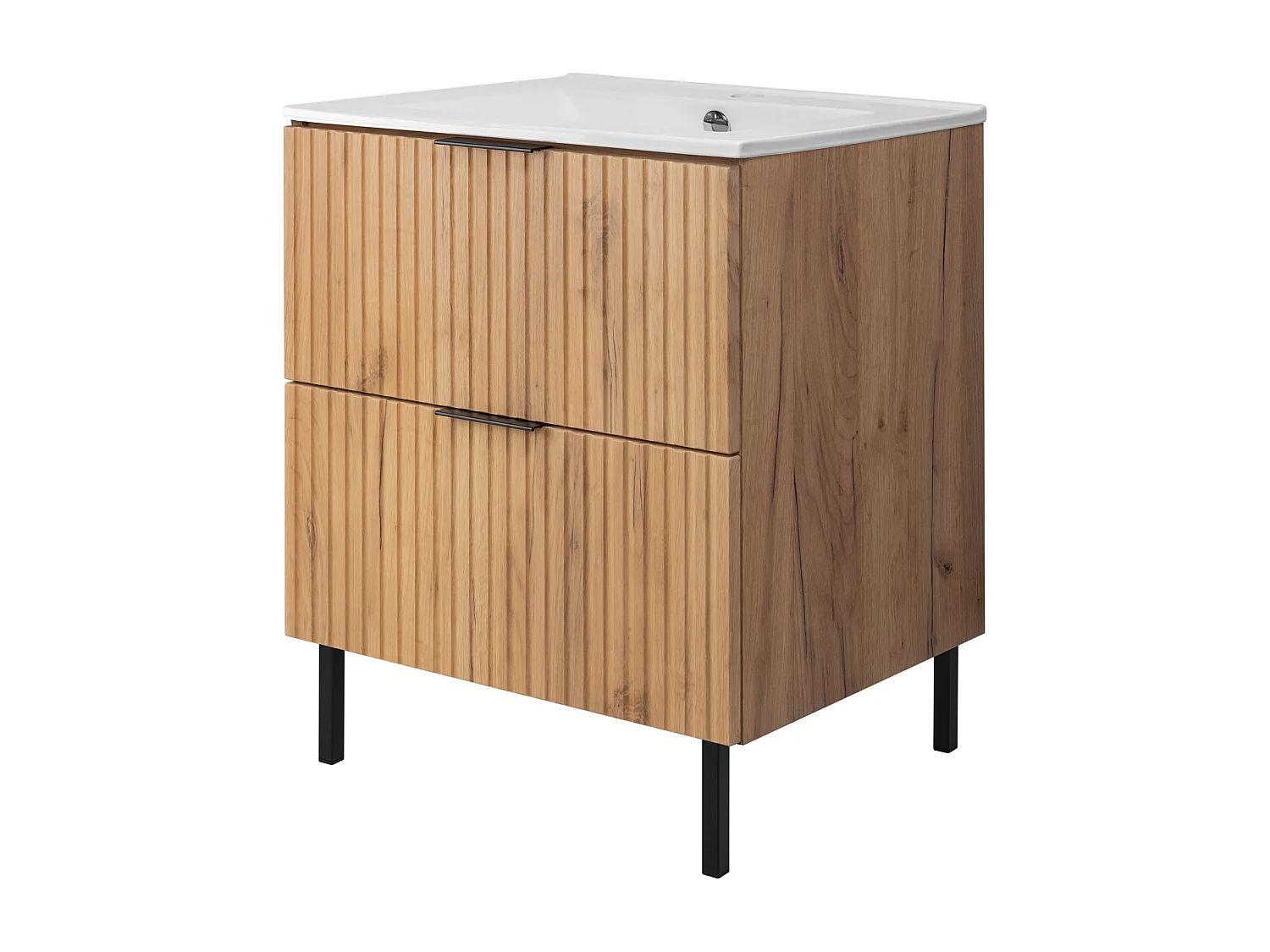 Meuble vasque, Chêne Craft + poignée noire, 60 x 77 x 46 cm, poignée noire, sans plateau