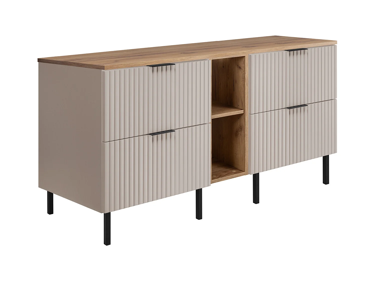 Meuble vasque, Cachemire / Chêne Craft + poignée noire, 140 x 77 x 46 cm, pieds noirs + Plan de travail