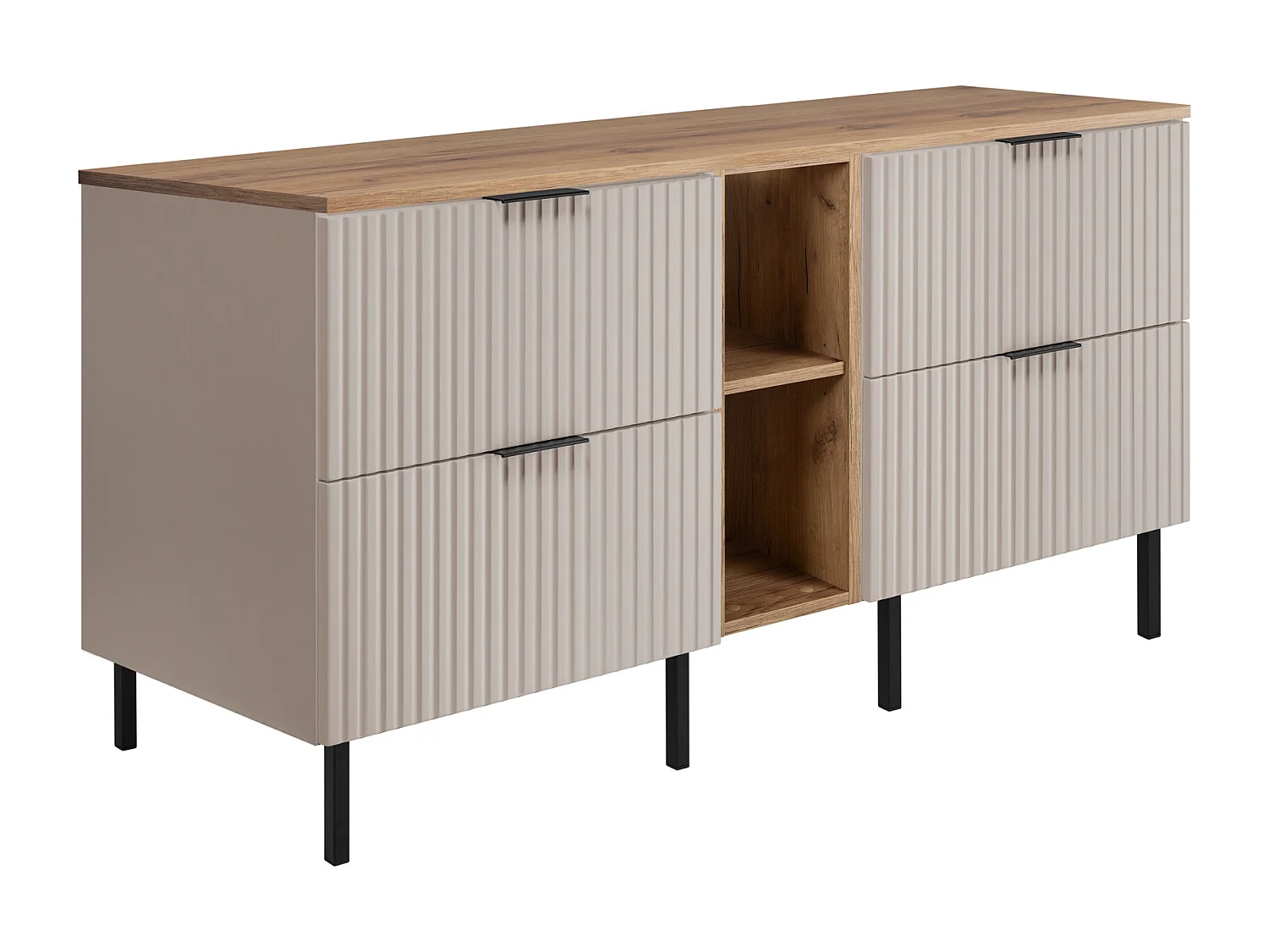 Meuble vasque, Cachemire / Chêne Craft + poignée noire, 140 x 77 x 46 cm, pieds noirs + Plan de travail