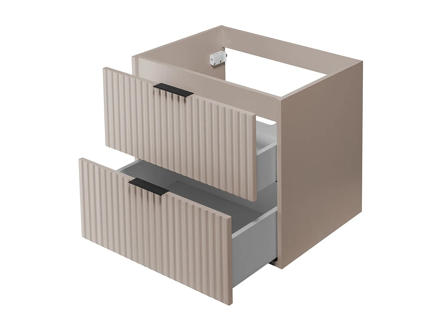 Meuble vasque, Cachemire / Chêne Craft + poignée noire, 140 x 77 x 46 cm, pieds noirs + Plan de travail