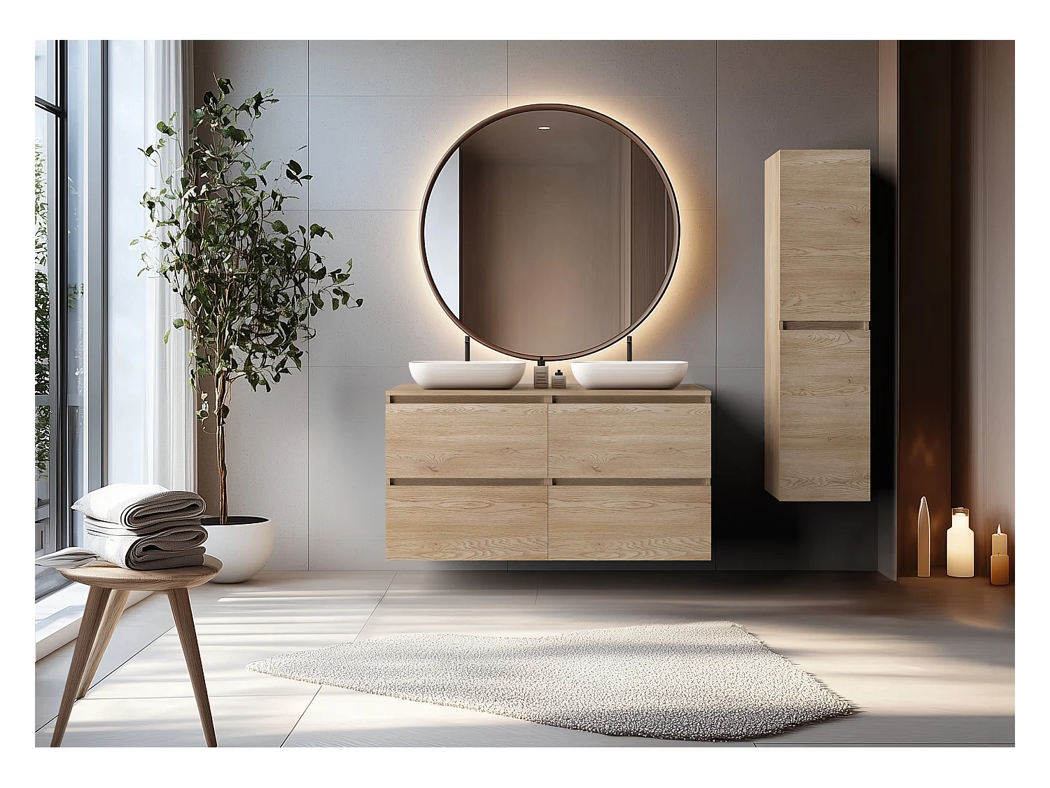 Badezimmermöbel 120 cm (2 x 60) + TOP, Farbe: Eiche hell, 120 x 57 x 46 cm