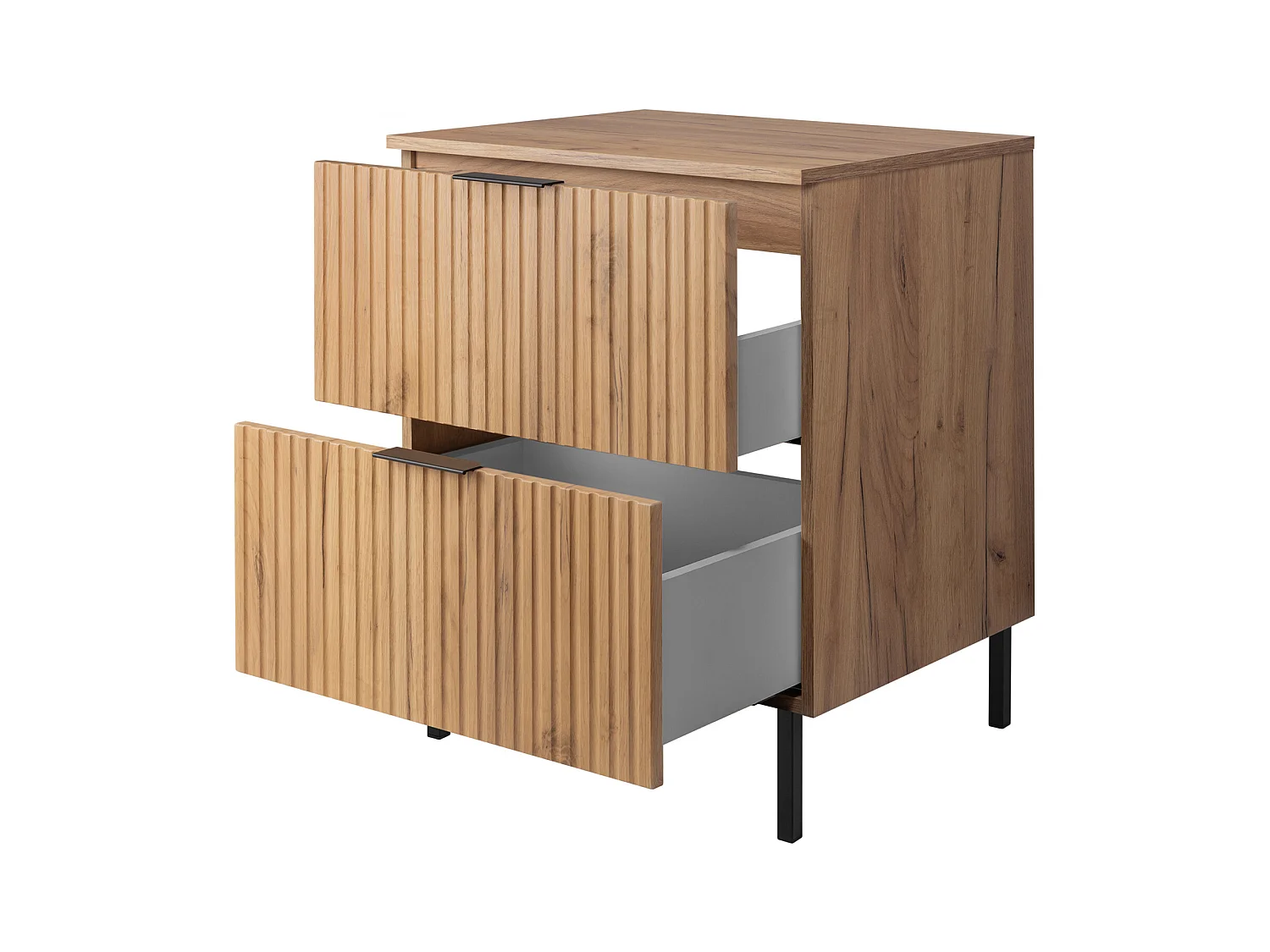 Meuble vasque, Chêne Craft + poignée noire, 60 x 77 x 46 cm, pieds noirs + Plan de travail