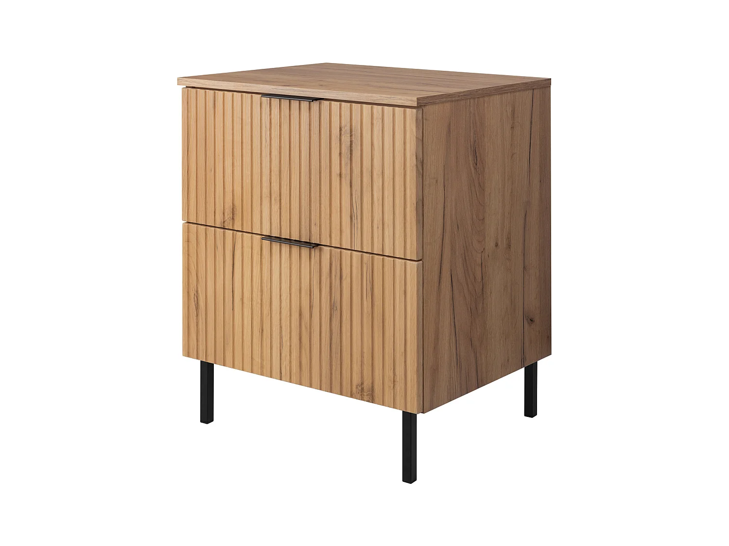Meuble vasque, Chêne Craft + poignée noire, 60 x 77 x 46 cm, pieds noirs + Plan de travail