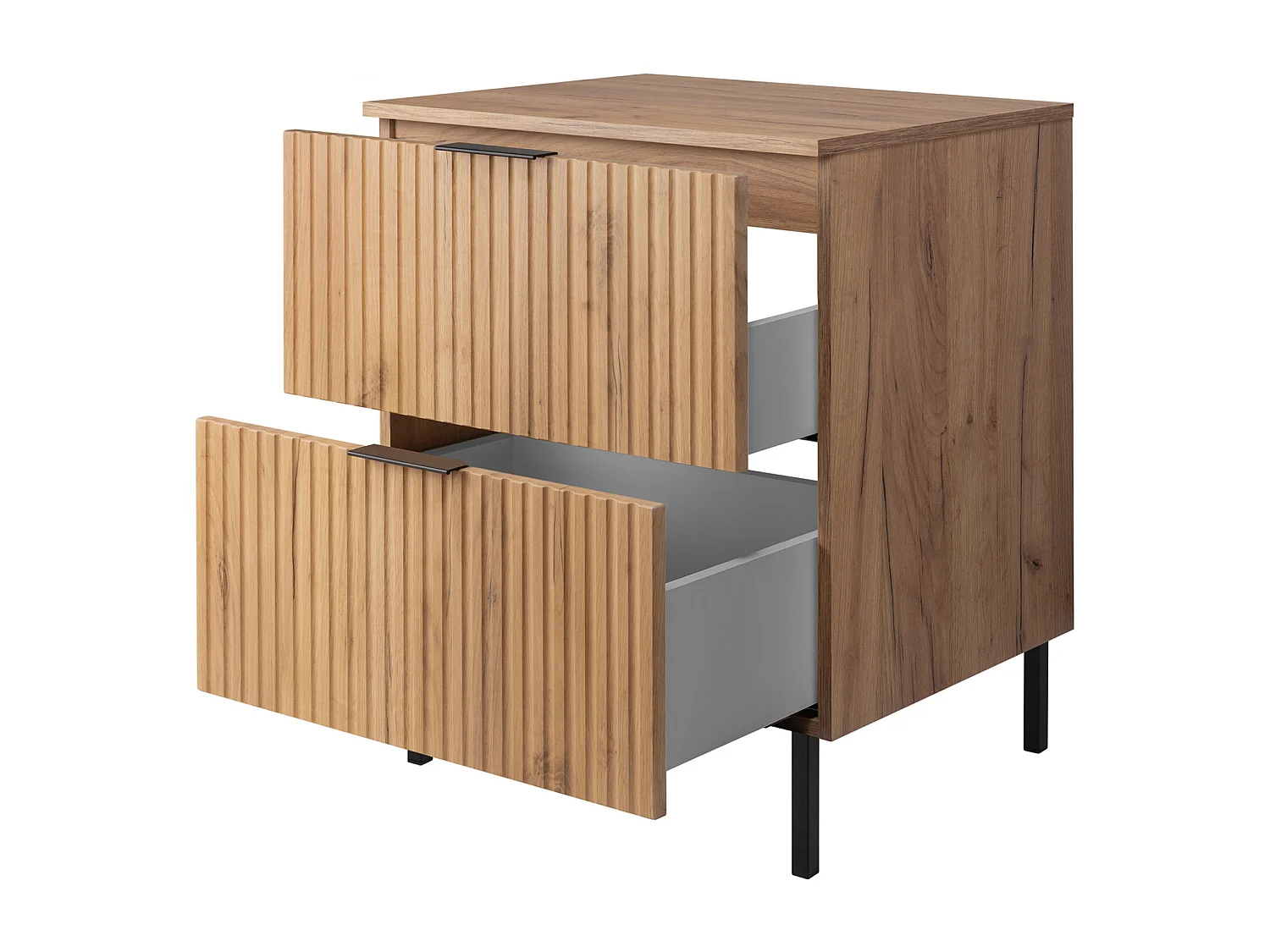 Meuble vasque, Chêne Craft + poignée noire, 60 x 77 x 46 cm, pieds noirs + Plan de travail