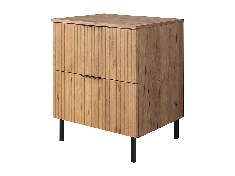 Meuble vasque, Chêne Craft + poignée noire, 60 x 77 x 46 cm, pieds noirs + Plan de travail