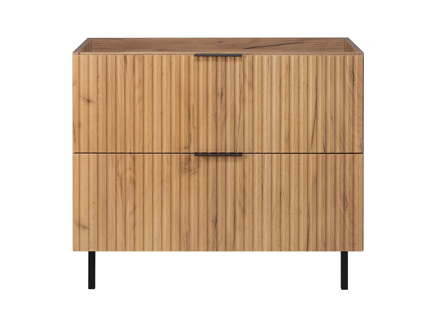 Meuble vasque, Chêne Craft + poignée noire, 80 x 77 x 46 cm, pieds noirs, sans plateau