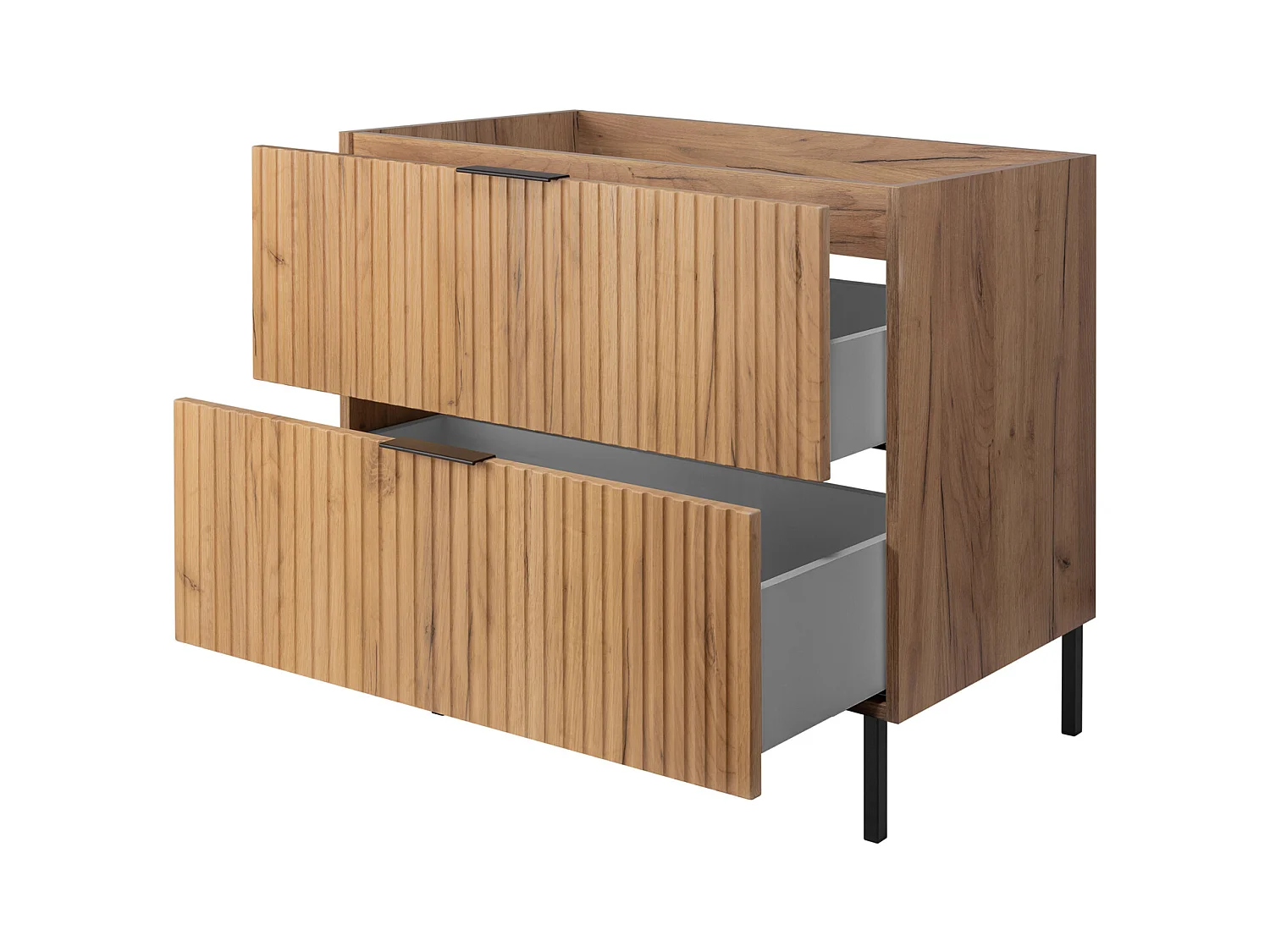 Meuble vasque, Chêne Craft + poignée noire, 80 x 77 x 46 cm, pieds noirs, sans plateau