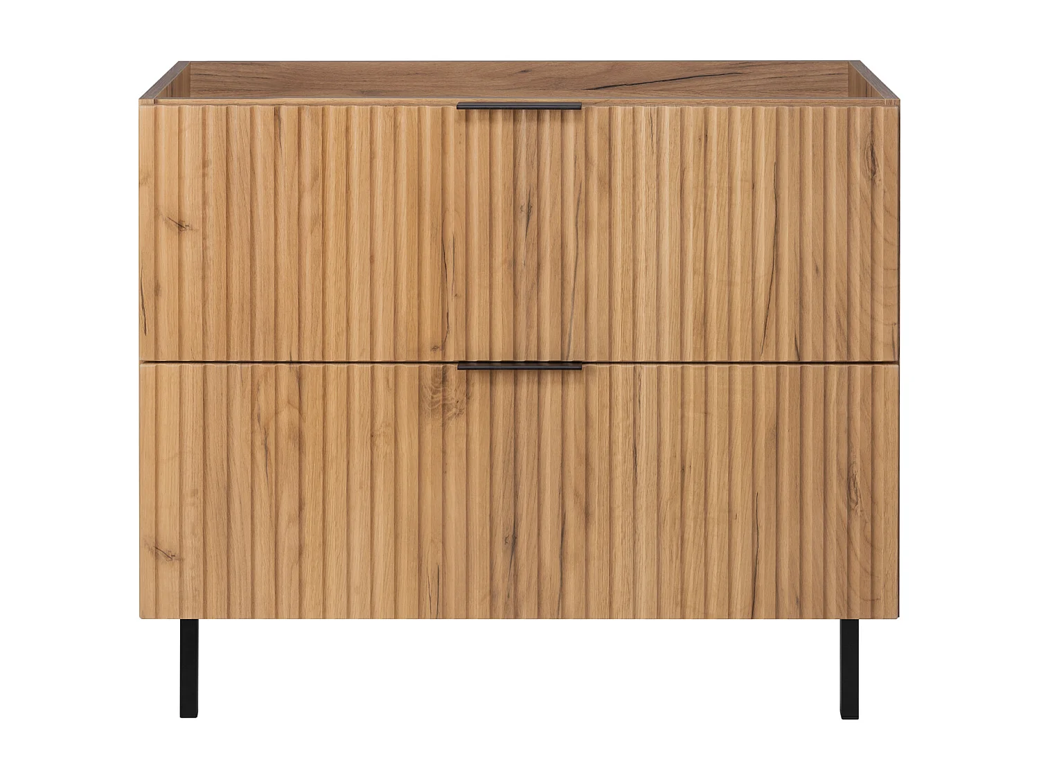 Meuble vasque, Chêne Craft + poignée noire, 80 x 77 x 46 cm, pieds noirs, sans plateau