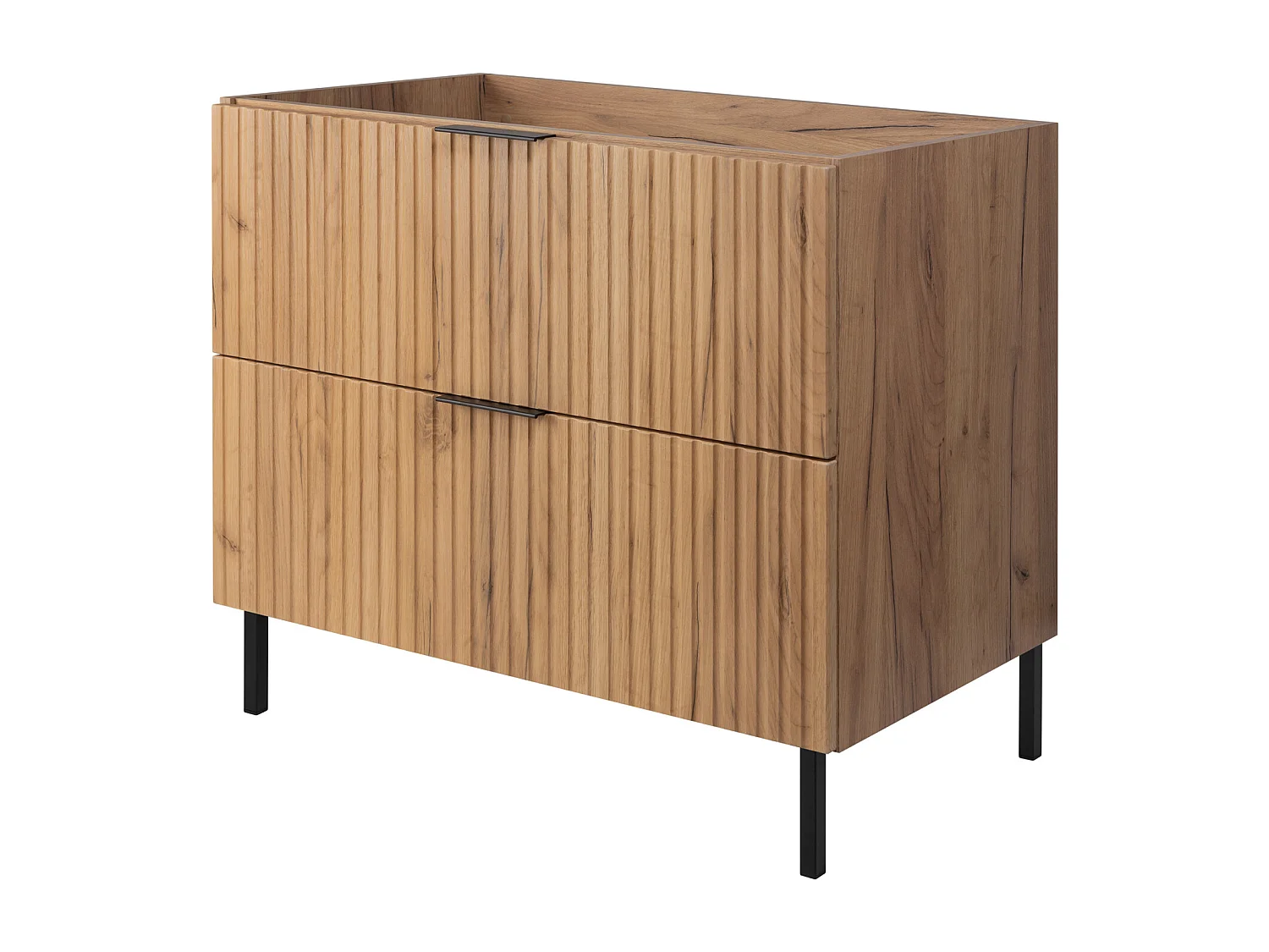 Meuble vasque, Chêne Craft + poignée noire, 80 x 77 x 46 cm, pieds noirs, sans plateau