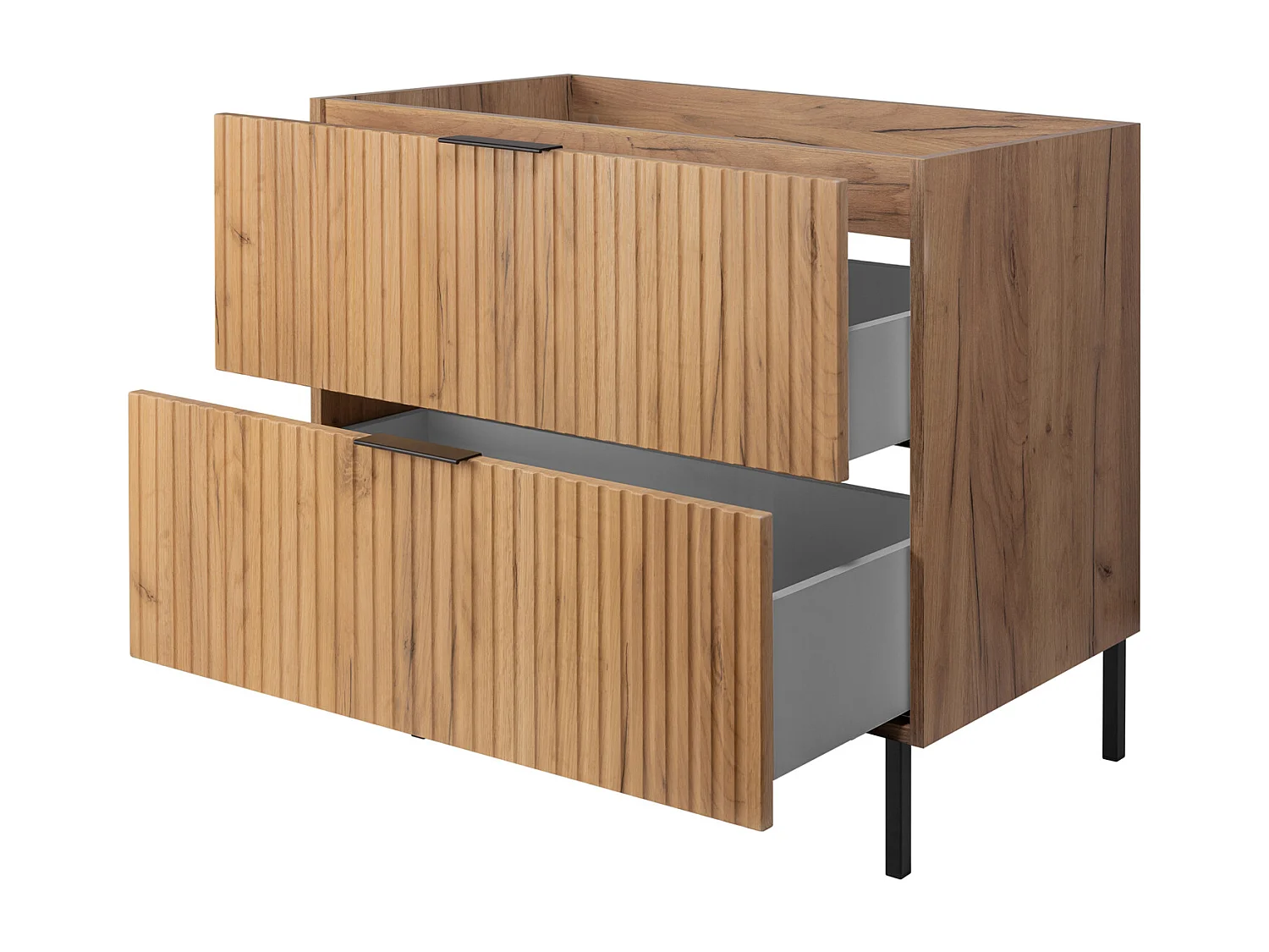 Meuble vasque, Chêne Craft + poignée noire, 80 x 77 x 46 cm, pieds noirs, sans plateau