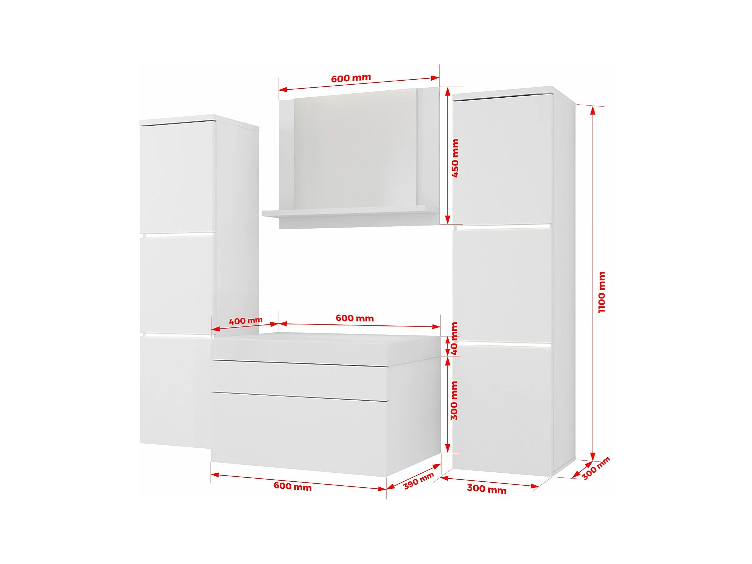 Ensemble meuble salle de bain, Blanc Mat, Blanc Mat, 120 x 110 cm