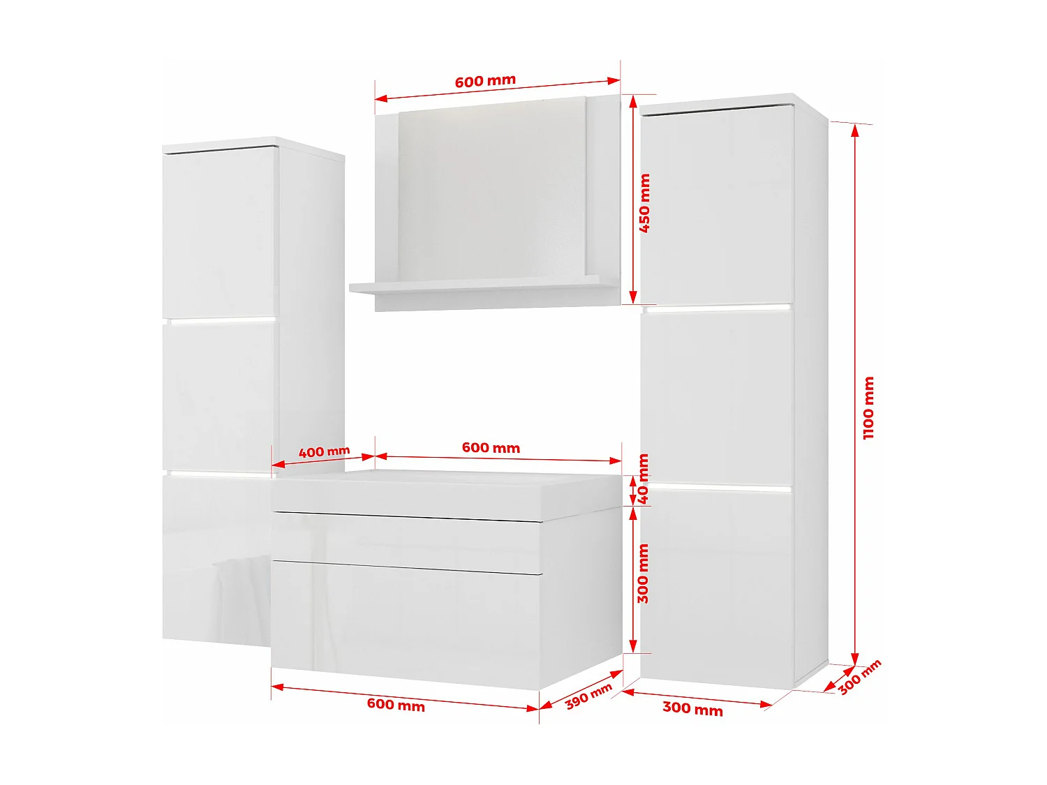 Ensemble meuble salle de bain, Blanc Mat, Blanc Mat, 120 x 110 cm