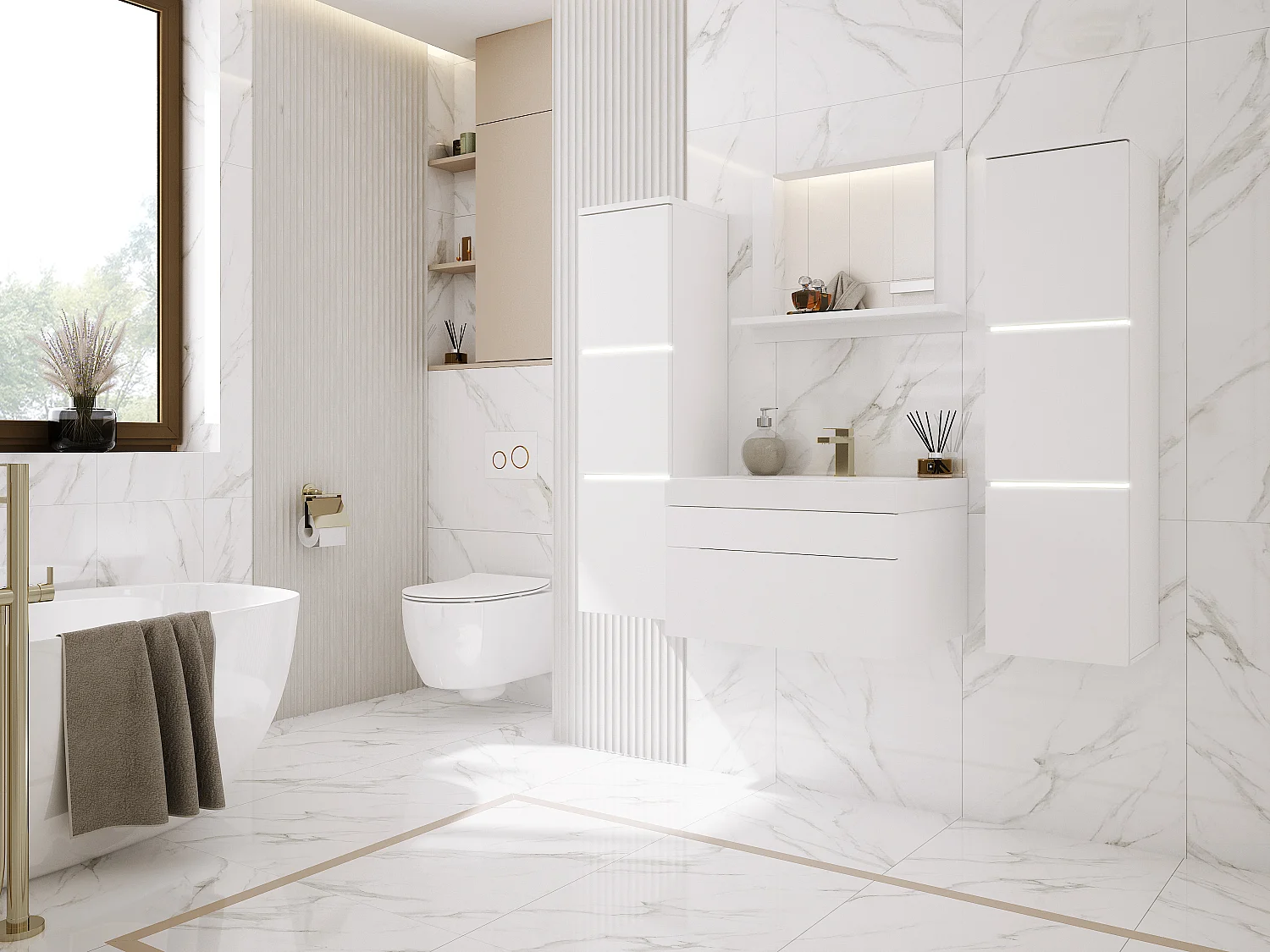 Ensemble meuble salle de bain, Blanc Mat, Blanc Mat, 120 x 110 cm