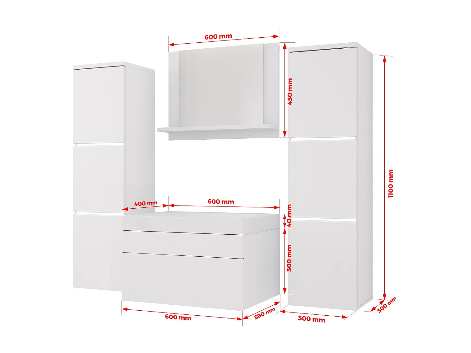 Ensemble meuble salle de bain, Blanc Mat, Blanc Mat, 120 x 110 cm