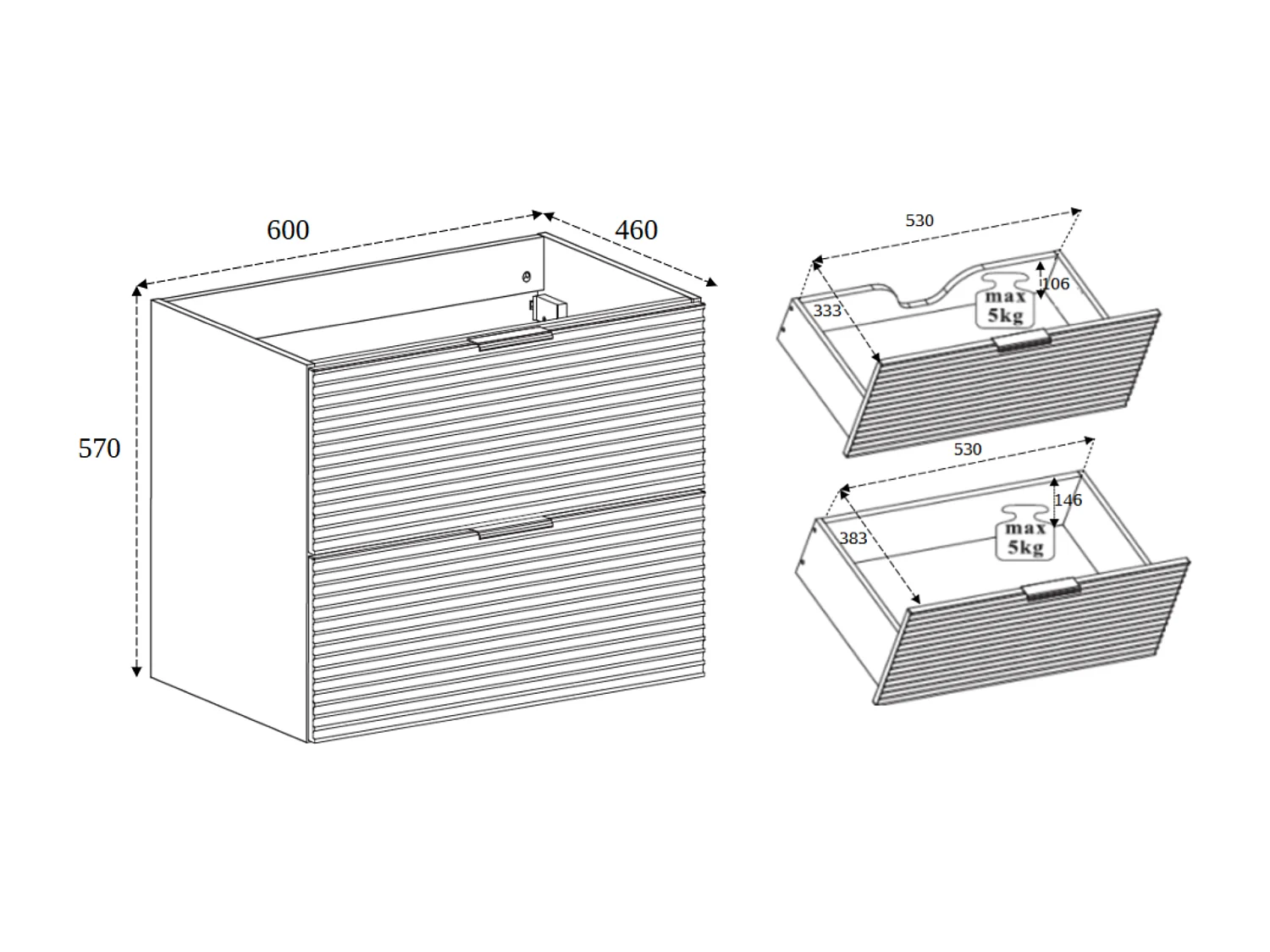 Móveis de banheiro, preto fosco, 60 x 57 x 46 cm