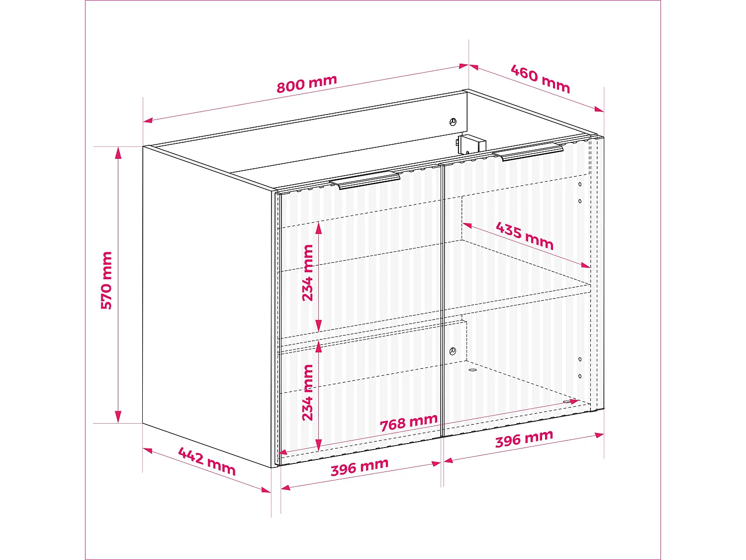Meuble vasque, Chêne Craft + poignée dorée, 80 x 57 x 46 cm