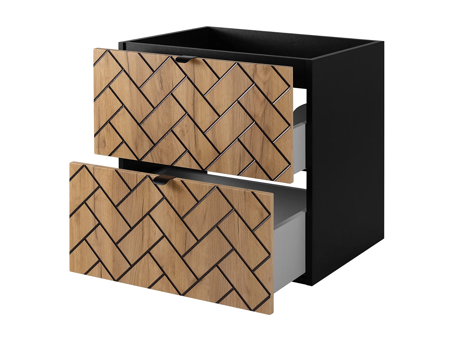 Meuble de salle de bain, Chêne artisanal doré, 60 x 57 x 46 cm, poignées noires